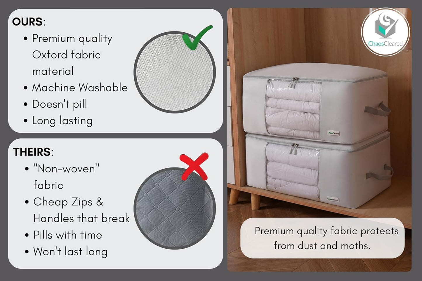 Comforter Storage Bag - Folding Organizer bag for King/Queen Comforters, Pillows, Blankets, Bedding/Quilt, Blanket, Duvet, Mothproof Space Saver; Large Collapsible Organizers, 24"x14"x11"