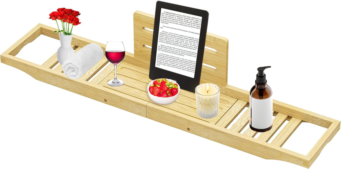 Bathtub Tray Caddy - Bath Tray - Bath Tub Table Tray - Bamboo Bath Tray for Bathtub