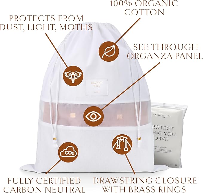 Hayden Hill Luxury Organic Cotton Dust Bags For Handbags - 3 Pack Medium - 20" Purse Storage, Shoe Bags and Handbag Organizer For Closet - Certified Carbon Neutral