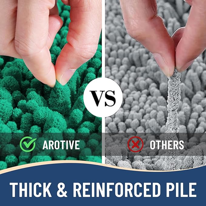 Arotive Luxury Chenille Bathroom Rug Mat, Extra Soft Thick Absorbent Shaggy Bath Rugs, Non-Slip Machine Wash Dry, Plush Bath Mats for Bathroom, Shower and Tub, 36x24, Emerald