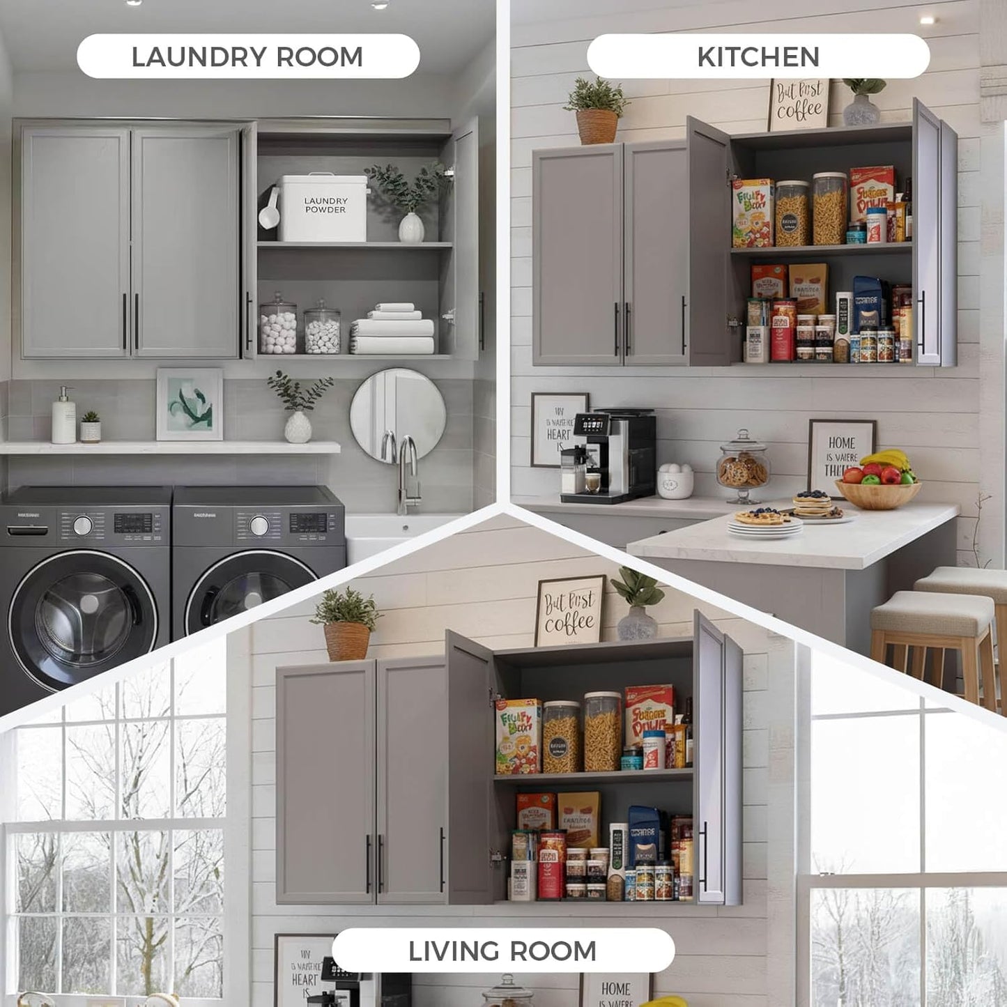 60" W Laundry Room Wall Cabinet with Adjustable Shelf,Wall Mounted Kitchen Cabinets with Two Shaker Doors,Upper Storage for Laundry Room, Bathroom, Kitchen