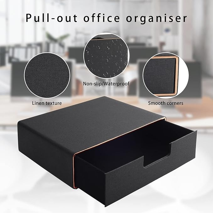 Stackable Organizer Drawer PU Leather Classic Handmade,Organize Home Office Desk Accessories and Sort Letter-Size Paper/a4 Document,Desk Caddy with Drawers Storage Box ,13.1x10x3.7inches,Black