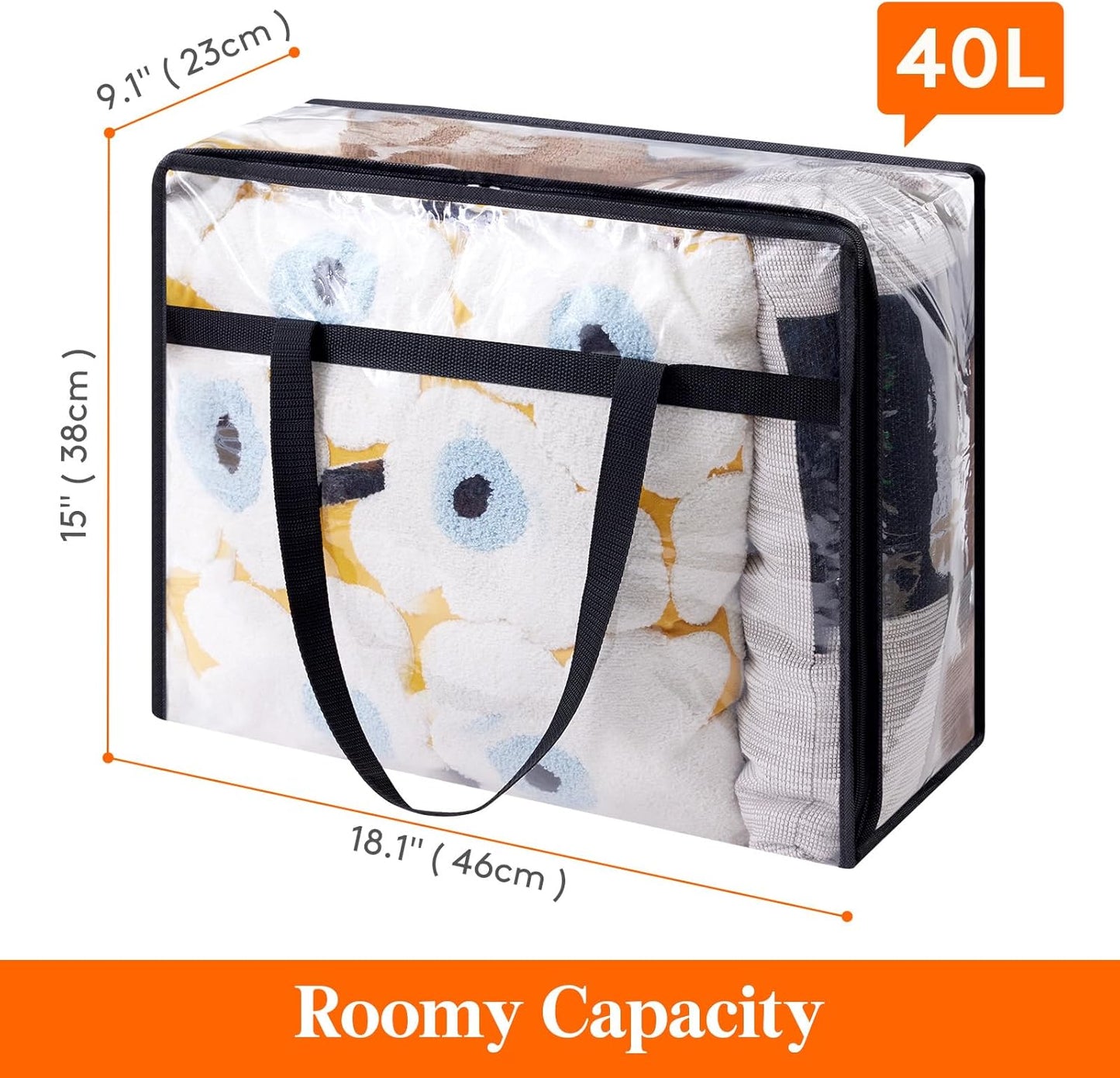 Lifewit 3 Pack Clear Clothes Storage Bags, 40L Plastic Blanket Storage Bag, Vinyl Foldable Moving Bags with Zipper, Closet Organizers and Storage Containers for Bedding, Duvet, Comforter