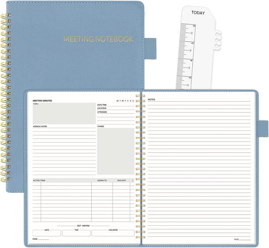 SUNEE Half Meeting Half Note - 7.5"x10" Professional Notebooks for Work - 160 Pages, B5 Size Project Planner, Spiral Meeting Agenda Organizer for Women Men, Note Taking,Office with Vegan Leather Cover