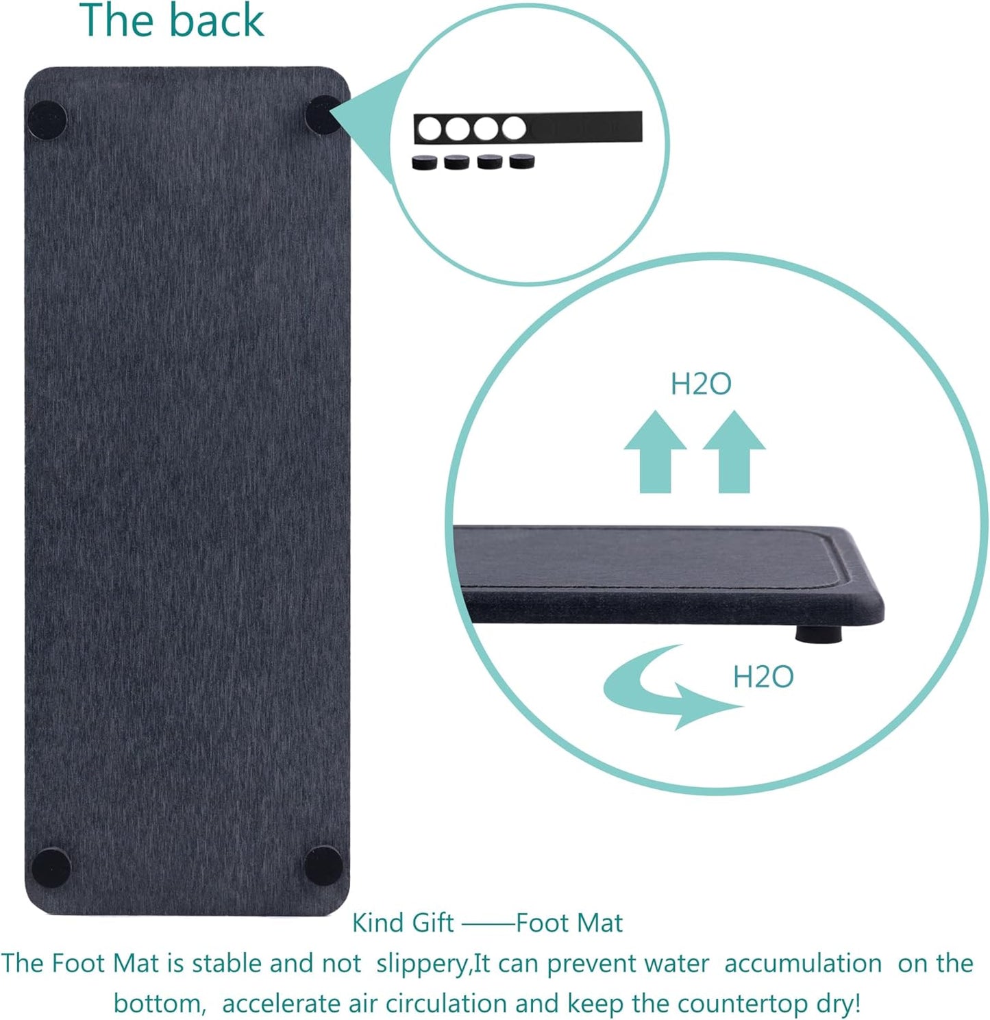 2 Pcs Water Absorbing Stone Trays, Kitchen/Bathroom Sink Soap Dish, Diatomite Tray Used for Hand Soap & Cosmetic Bottles in The Modern Home, 4" W x 10.2" L, Dark Gray