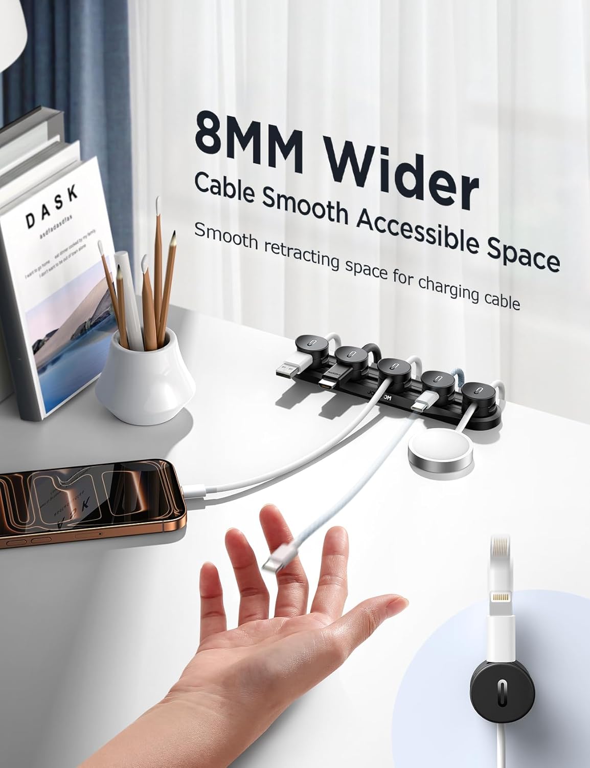 5-in-1 Magnetic Cord Organizer JOYROOM Cable Clips[Adjustable Sliding Track] Under Desk Adhesive Cord Management Wire Keeper for Computer Phone, Office Workspaces Table Organization Home Accessories