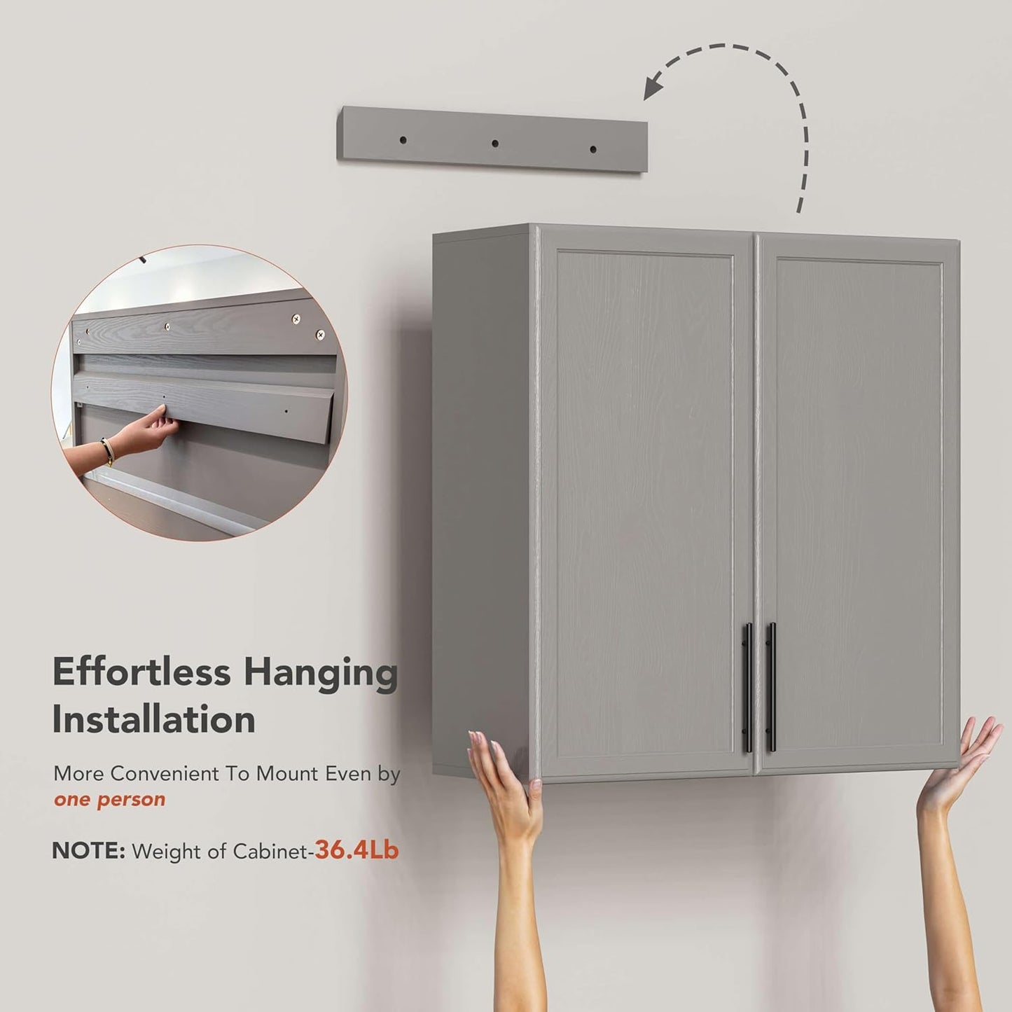 FIMELLO 59" Wall Cabinets for Laundry Room with Adjustable Shelf, Laundry Room Cabinets Wall Mounted, White Wall Cabinet with Shaker Doors, Kitchen Wall Cabinet, Hanging Cabinets for Bathroom -Gray