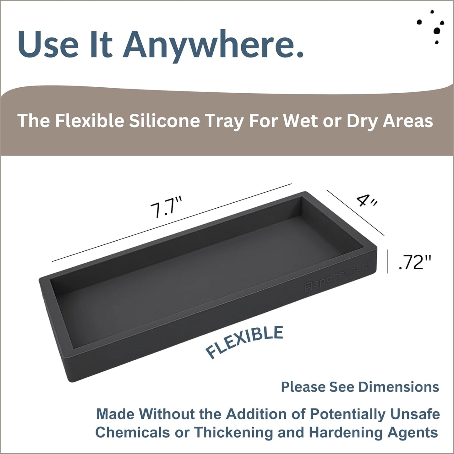 Countertop and Vanity Tray – Small 7.7” Silicone Tray, Soap Dispenser Trays, Bathroom Trays, Kitchen Soap Holder Sink Organizer Counter Caddy for Soaps Bottle Keys, Sponge Holder Dish Black