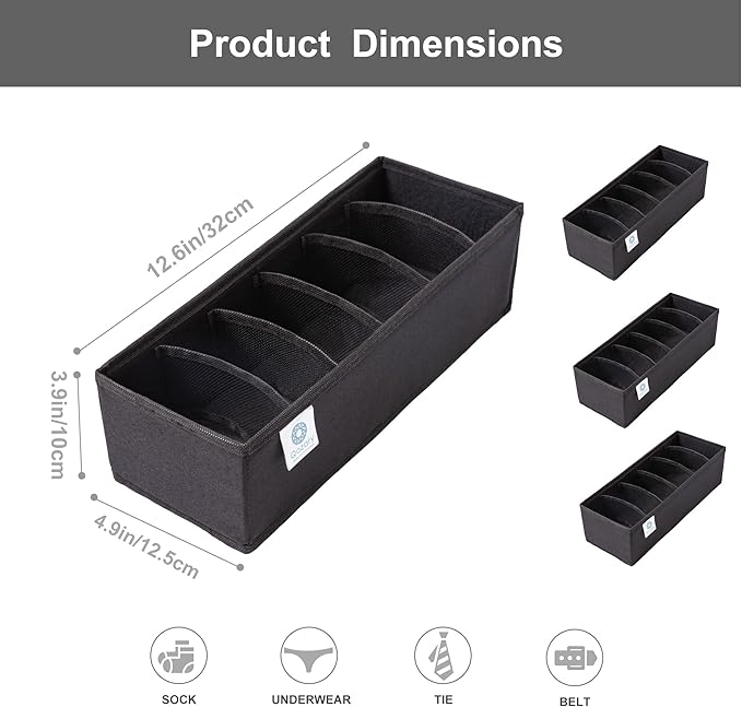 Qozary 3 Pack Sock Underwear Drawer Organizer Dividers, Collapsible Cabinet Closet Storage Boxes for Clothes, Socks, Lingerie, Underwear, Tie, Belt, Baby, Bedroom