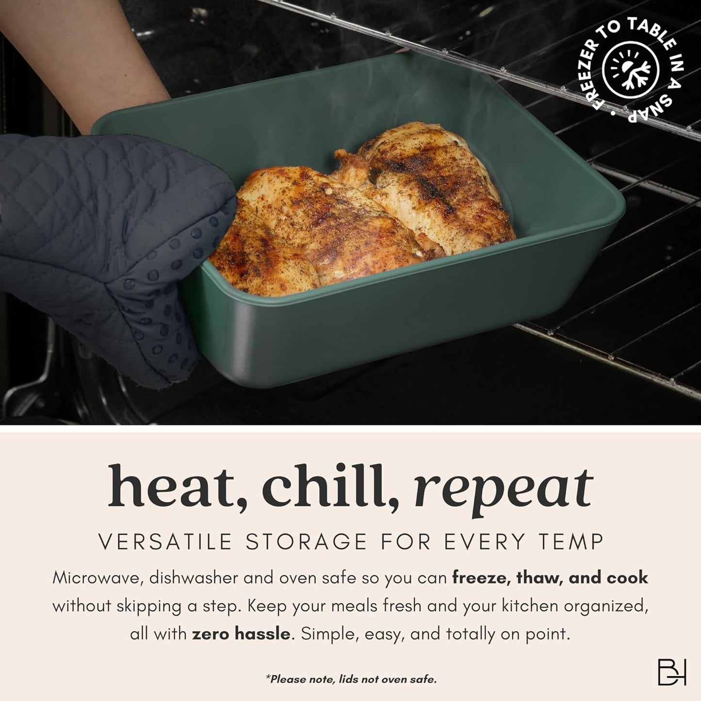 Ceramic Coated Glass Food Storage Container | No PTFE, PFOA, PFAS, and BPA | Reusable Non Toxic Meal Prep Container with Glass Lid | Easy To Store | 11 Cup Rectangle [Pine]