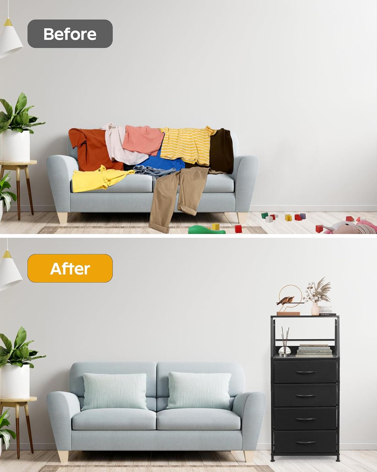 Dresser for Bedroom, Fabric Nightstand Tall Dresser & Chests of Drawers with 4 Drawers, Vertical Organizer Storage Tower Unit for Bedroom, Hallway, Entryway Black