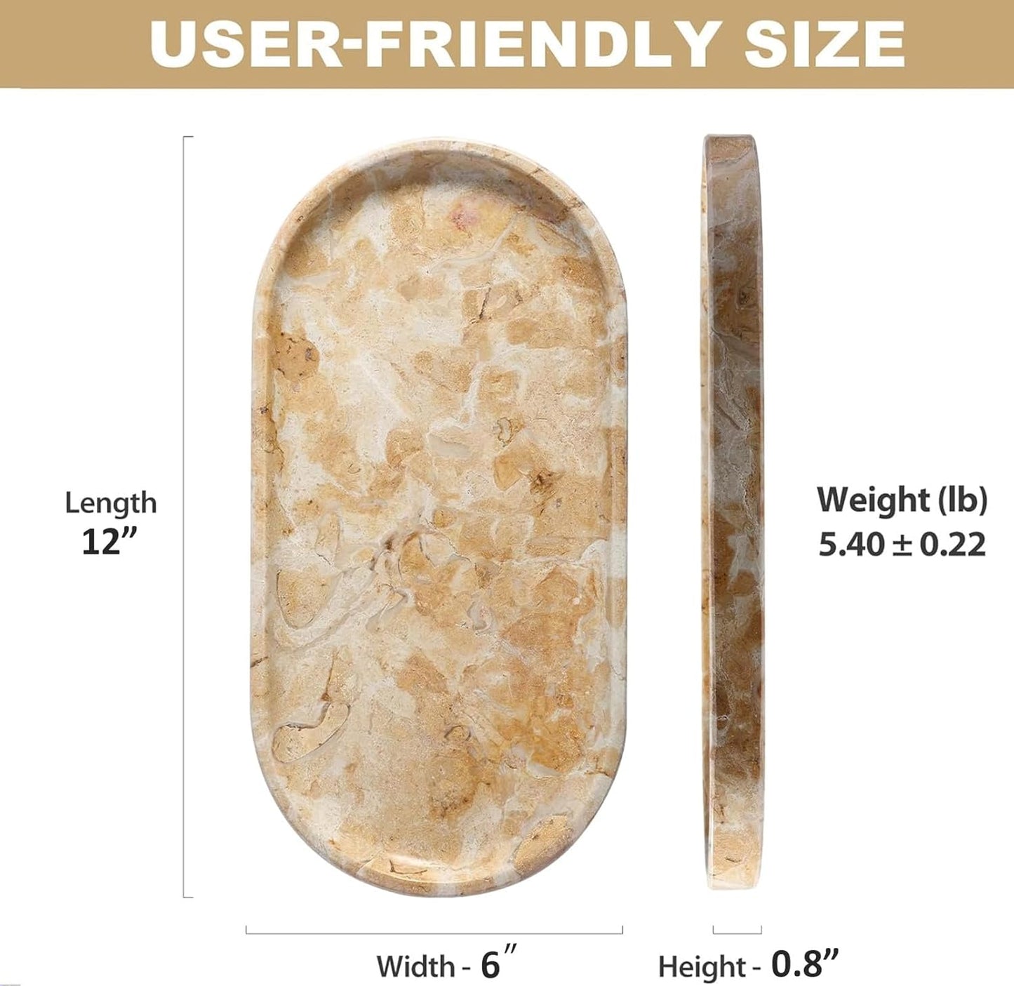 Koville Egypt Natural Marble Tray, 12"x6" Vanity Decorative Tray for Countertop Organizer, Catchall Tray for Perfume, Candles, Jewelry Dish