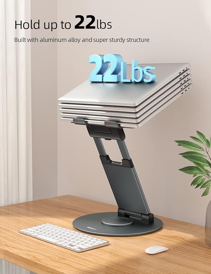 Nulaxy Telescopic 360 Rotating Laptop Stand for Desk Adjustable Height Swivel Pull Out Design Ergonomic Laptop Riser Standing Desk Converter Fits All 10-17" Laptops Computer MacBook, Gray