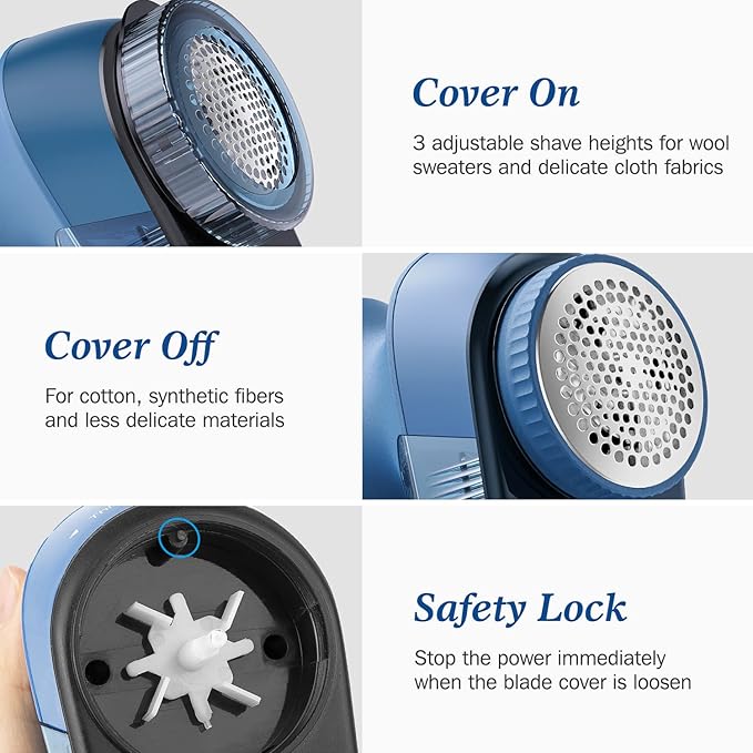 BEAUTURAL Fabric Shaver and Lint Remover, Sweater Defuzzer with 2-Speeds, 2 Replaceable Stainless Steel Blades, Battery Operated, Remove Clothes Fuzz, Lint Balls, Pills, Bobbles