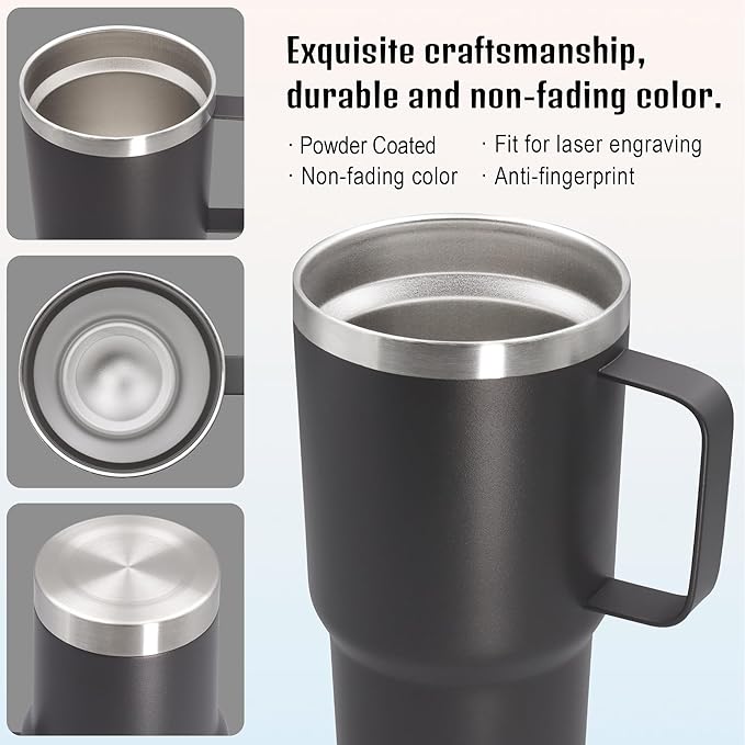 20 oz Tumbler with Handle and Lid, Stainless Steel Tumbler Insulated Travel Coffee Mug, Spill Proof Double Wall Vacuum Tumbler Cup Keep Drink Hot & Cold, Grey, 1 Pack