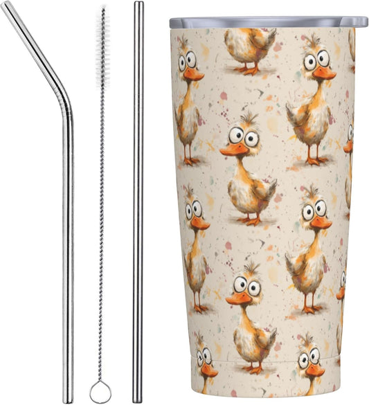 Duck Tumbler with Lid and Straw 20oz Insulated Reusable Stainless Steel Travel Mug Double Wall Vacuum Coffee Cup for Hot Cold Drinks Leak-Proof Portable Cups for Women Men Gifts