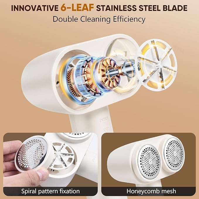 Dual-Head Lint Shaver, Electric Lint Remover, Lint Remover for Clothes, 6 Leaf Blades Defuzzer, Sweater Shavers to Remove Pilling, Electric Shaver for Clothes Couch Furniture, USB Rechargeable