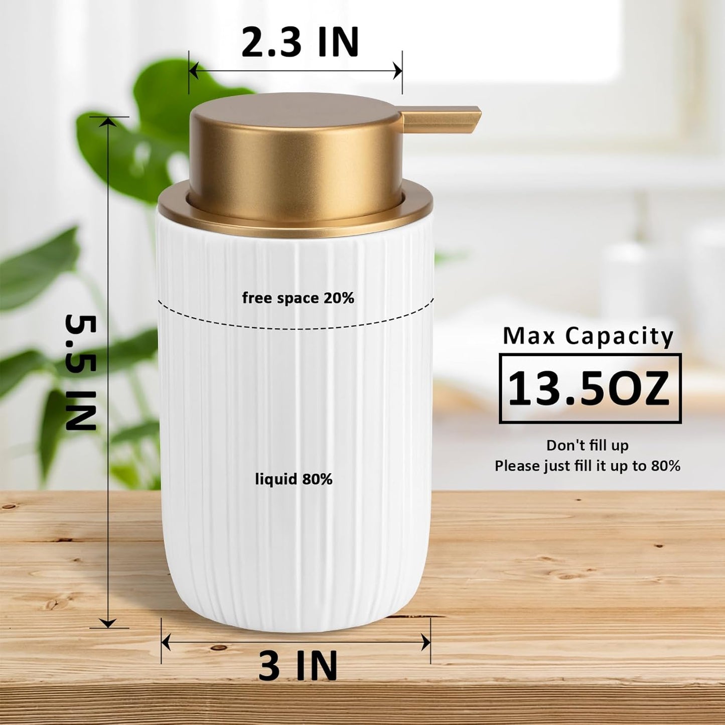 Soap Liquid Dispenser Ceramic with Easy-to-Press Pump Hand Liquid Dispenser (Can't Foam) for Shampoo Bathroom Countertop 13.5 oz