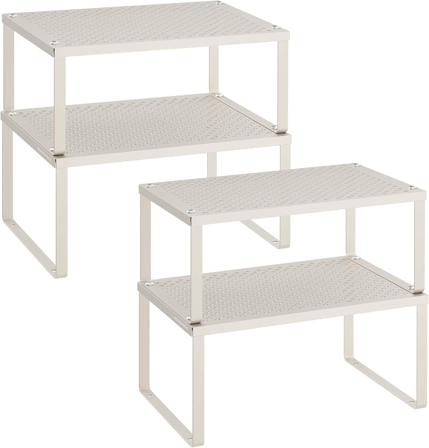 SONGMICS Spice Racks, Set of 4 Metal Cabinet Shelf Organizers, Countertop Organizers, Shelf Risers, Stackable, Expandable, Oatmeal Beige UKCS006K01