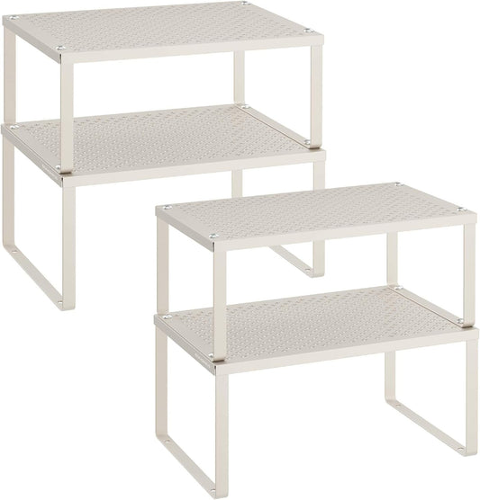 SONGMICS Spice Racks, Set of 4 Metal Cabinet Shelf Organizers, Countertop Organizers, Shelf Risers, Stackable, Expandable, Oatmeal Beige UKCS006K01