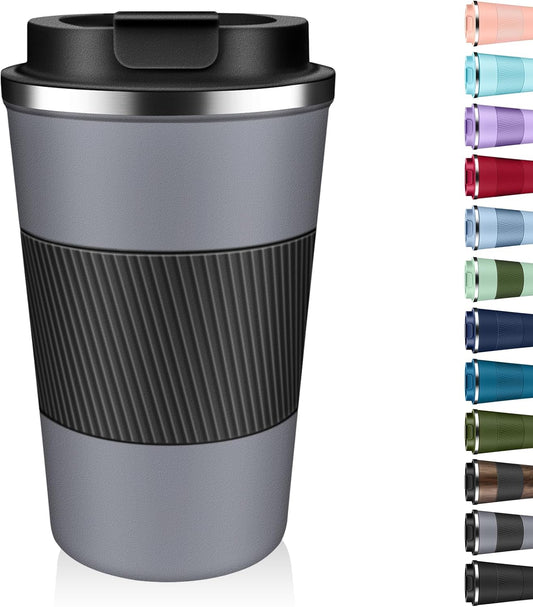 Insulated Coffee Tumbler 17 oz, Stainless Steel Coffee Mug with Lids, Travel Coffee Mug Leak Proof, Double Wall Vacuum Insulated Reusable Iced Coffee Cup, Keep Drinks Hot and Cold (Gray, 17 Ounces)