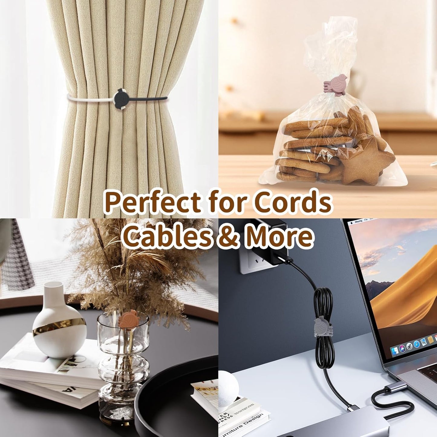 Playful Bird Magnetic Cable Ties – 24 Pack, Reusable Silicone Cord Organizers for Home & Office, Strong Magnetic Hold, Assorted Colors, Ideal for Cable Management & Gift Idea