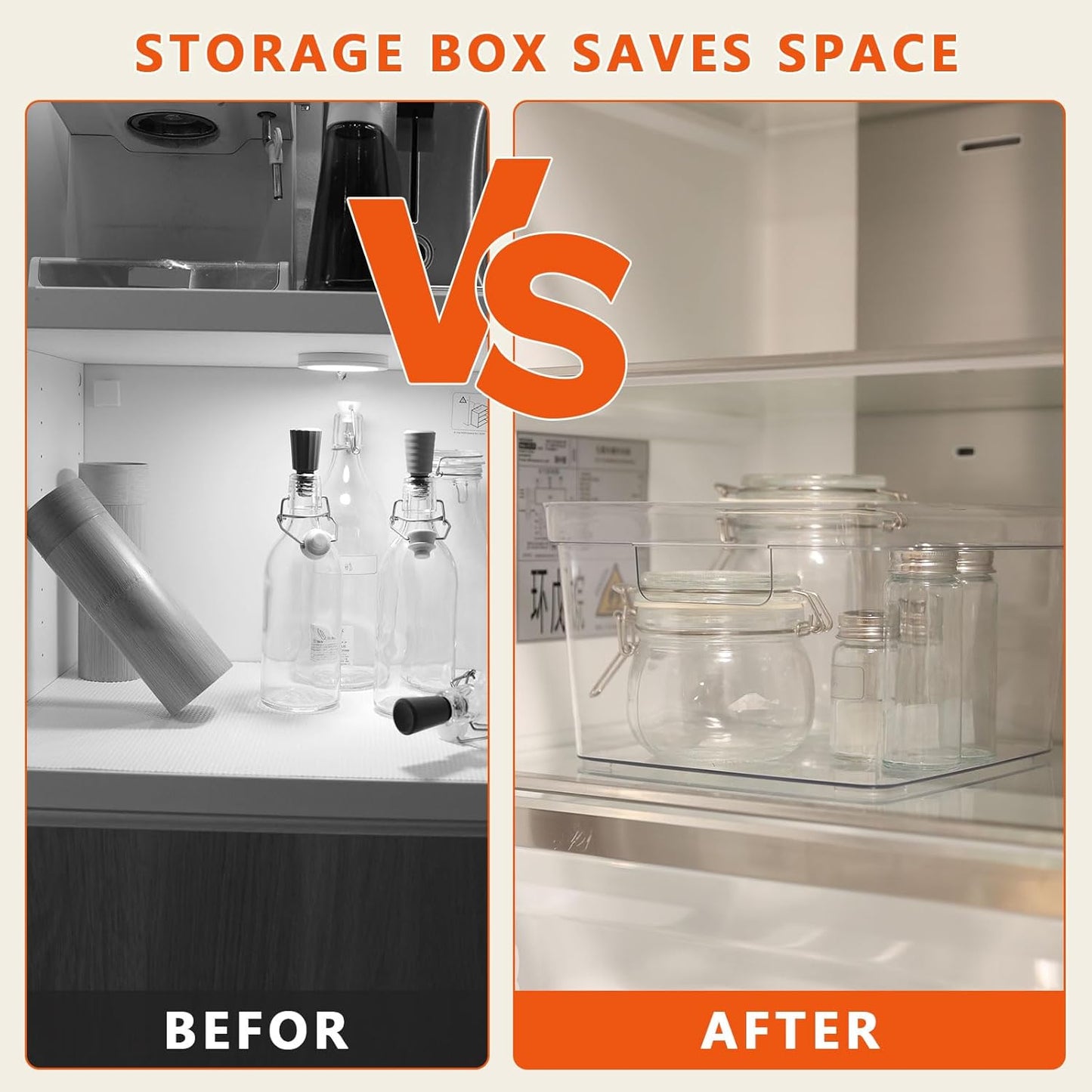 MOONEDGE 8-Pack Clear Plastic Storage Bins — Open-Top PET Containers and Organizers, 10" x 10" x 6" Storage Boxes for Pantry, Garage, Under-Shelf and Multi-Purpose Home Organization