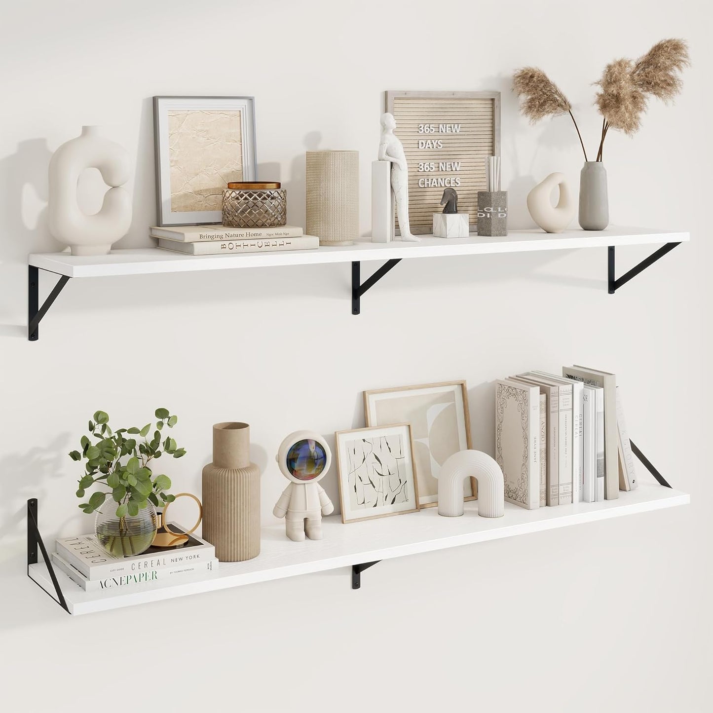 Axeman Deep Floating Shelves for Wall - 55 Inch Wide x 10 Inch Deep White Floating Shelves Set of 2 - Wide Wall Shelves for Living Room Bathroom Bedroom