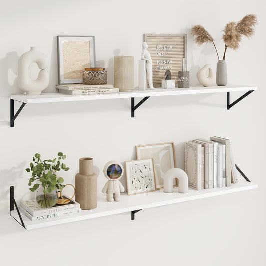Axeman Deep Floating Shelves for Wall - 55 Inch Wide x 10 Inch Deep White Floating Shelves Set of 2 - Wide Wall Shelves for Living Room Bathroom Bedroom