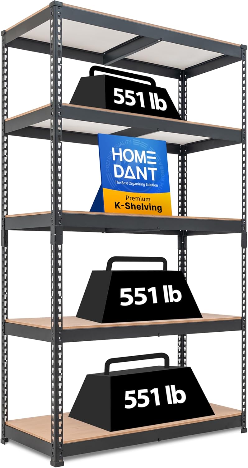 HOMEDANT 5-Tier Laminated Boltless Heavy Duty Metal Shelving Unit Adjustable Garage Storage Utility Rack Shelves Organization Multipurpose Shelf Warehouse Industrial 39.8" W x 18.2" D x 71.3" H 1Pack