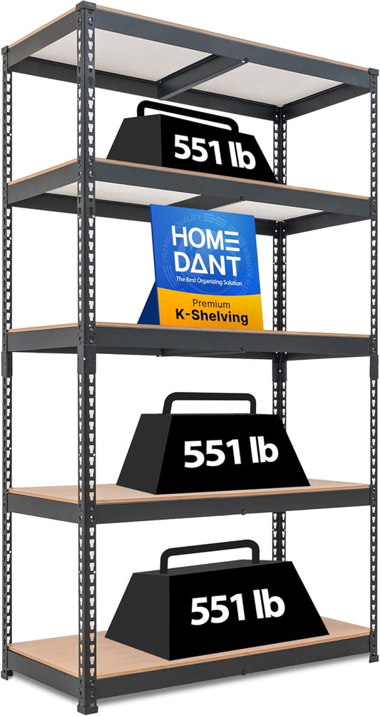 HOMEDANT 5-Tier Laminated Boltless Heavy Duty Metal Shelving Unit Adjustable Garage Storage Utility Rack Shelves Organization Multipurpose Shelf Warehouse Industrial 39.8" W x 18.2" D x 71.3" H 1Pack