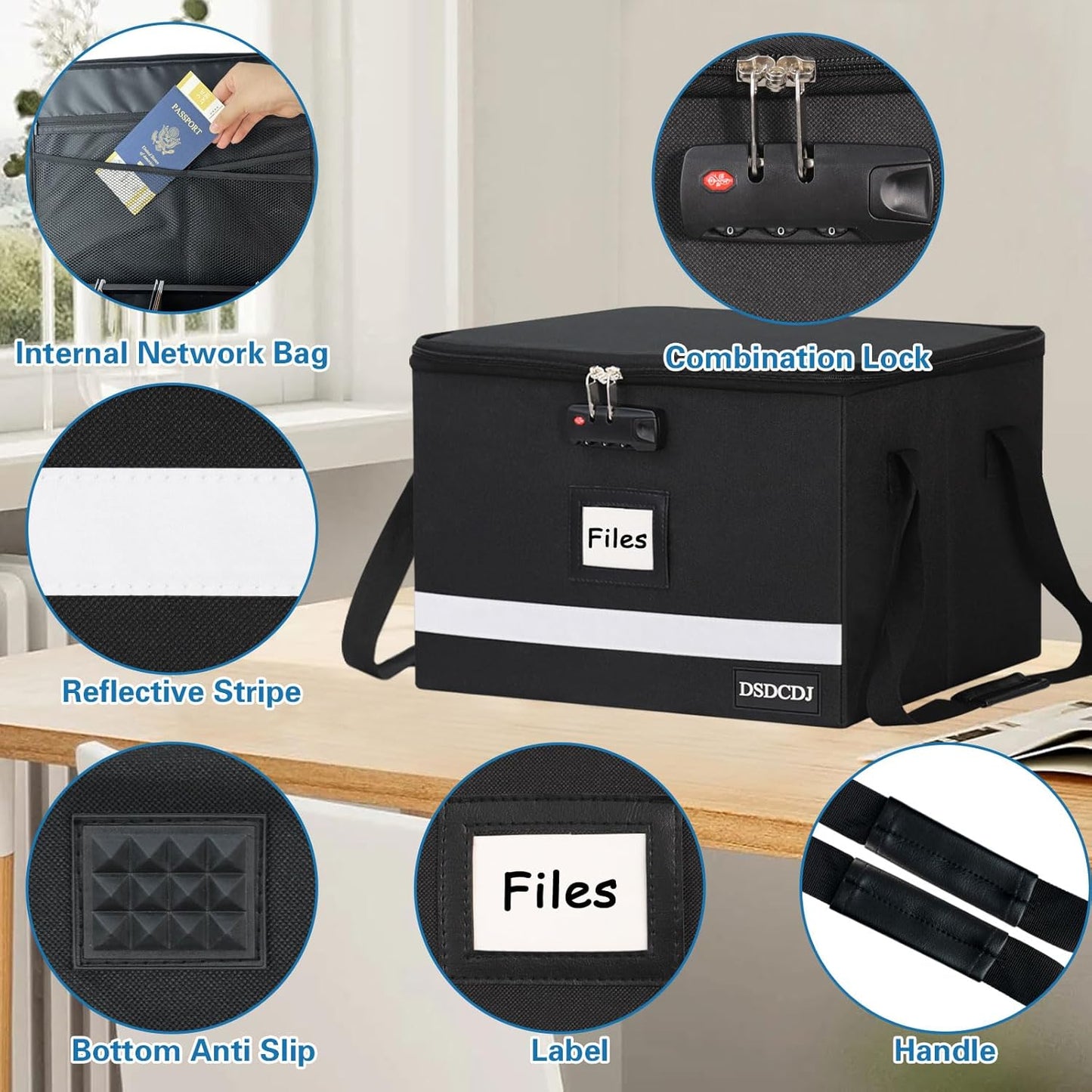 File Box with Lock 2 Pack - Portable File Box with Handle, Sturdy Important Document Organizer with Label, Slide, Reflective Strip for Hanging Letter/Legal Folder