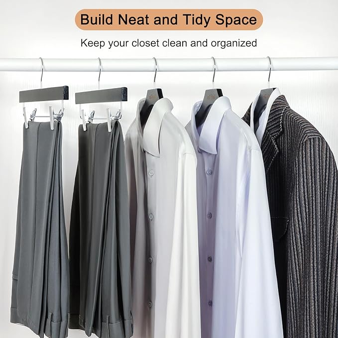 TOPIA HANGER Wooden Coat Hangers 24 Pack, Premium Wood Suit Sweater No Shoulder Bump Hangers, 360° Swivel Hook and Cut Notches Clothes Hangers for Sweater, Hoodie, Shirts, Jackets, Dress, Black CT85B