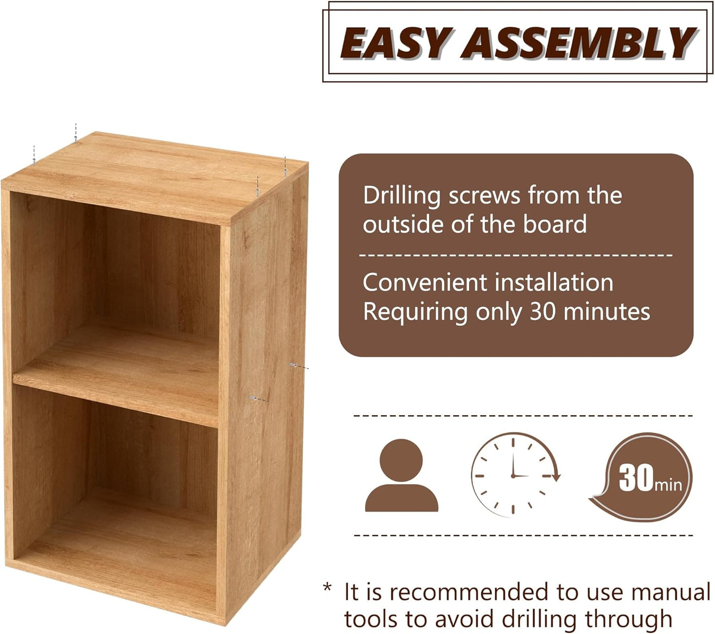 Wooden 2 Cube Storage Organizer, 2 Tier Storage Cubes Storage Display Cubby, Versatile Cubes Shelf and Cubby Organizer for Any Space (Oak, 2 Cube-W(11.8inch)