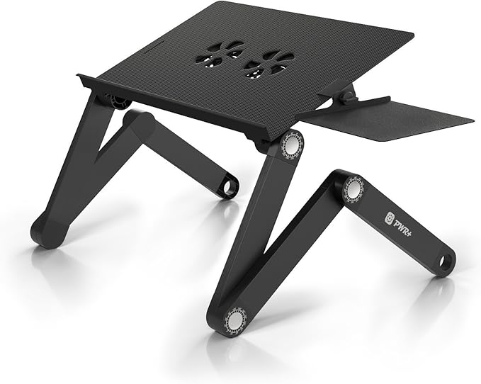 Laptop Table Stand Adjustable Riser: Portable with Mouse Pad Fully Ergonomic Mount Ultrabook MacBook Gaming Notebook Light Weight Aluminum Black Bed Tray Desk Book Fans Up to 17 inch