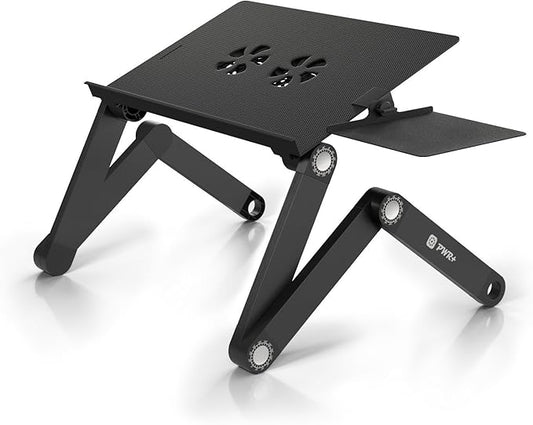 Laptop Table Stand Adjustable Riser: Portable with Mouse Pad Fully Ergonomic Mount Ultrabook MacBook Gaming Notebook Light Weight Aluminum Black Bed Tray Desk Book Fans Up to 17 inch