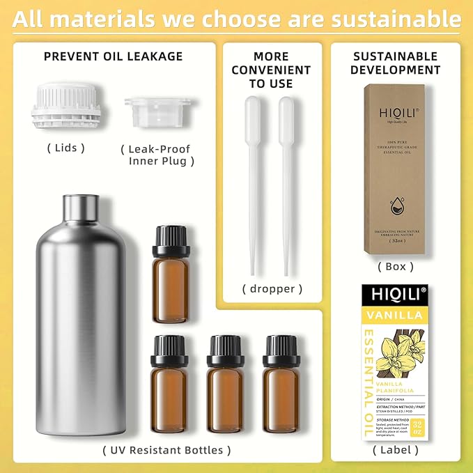 HIQILI 32 Ounces Vanilla Essential Oil, Strong Fragrance for Body Lotion, Candle Making, Soap, Aromatherapy-32 Fl Oz