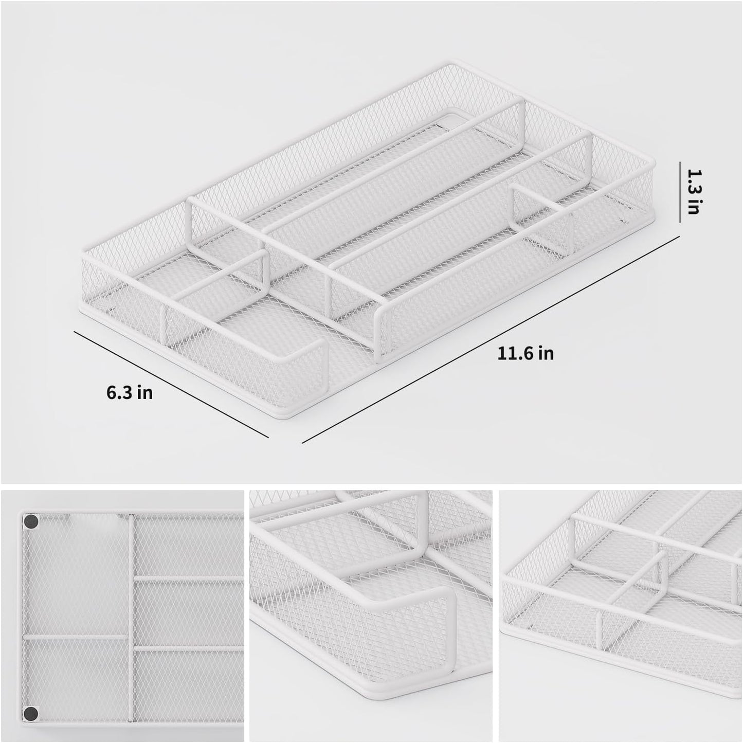 Desk Drawer Organizer Tray, Mesh Desk & Office Drawer Organizer, Suitable for Tools, Pencils & Office Supplies Storage (White)