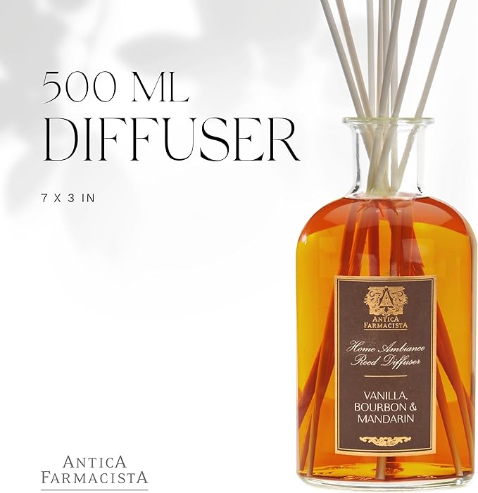 Antica Farmacista Home Ambiance Diffuser - Long-Lasting Reed Scent Diffuser - Luxury Room Freshener Gift - Vanilla, Bourbon & Mandarin, 16.9 fl oz