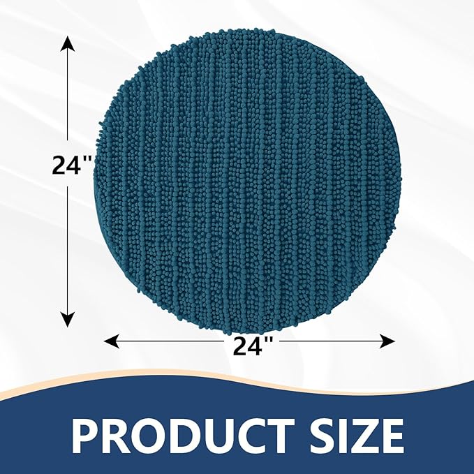 Arotive Luxury Round Chenille Bathroom Rug Mat, Extra Soft Thick Absorbent Shaggy Bath Rugs, Non-Slip Machine Wash Dry Plush Bath Mats for Bathroom, Shower and Tub, 24x24, Peacock Blue
