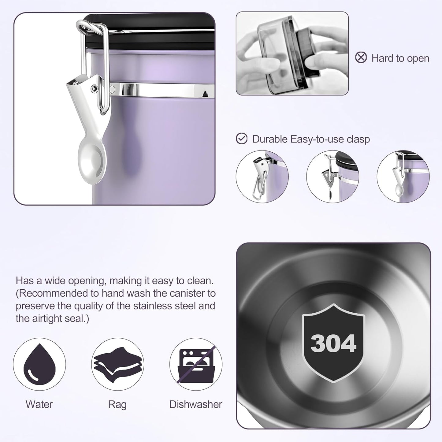 ShanSon Coffee Canister Airtight Coffee Container Stainless Steel Coffee Bean Storage Container with Scoop Coffee Canister for Beans Grounds Sugar Flour Tea Cereal,16OZ, Purple