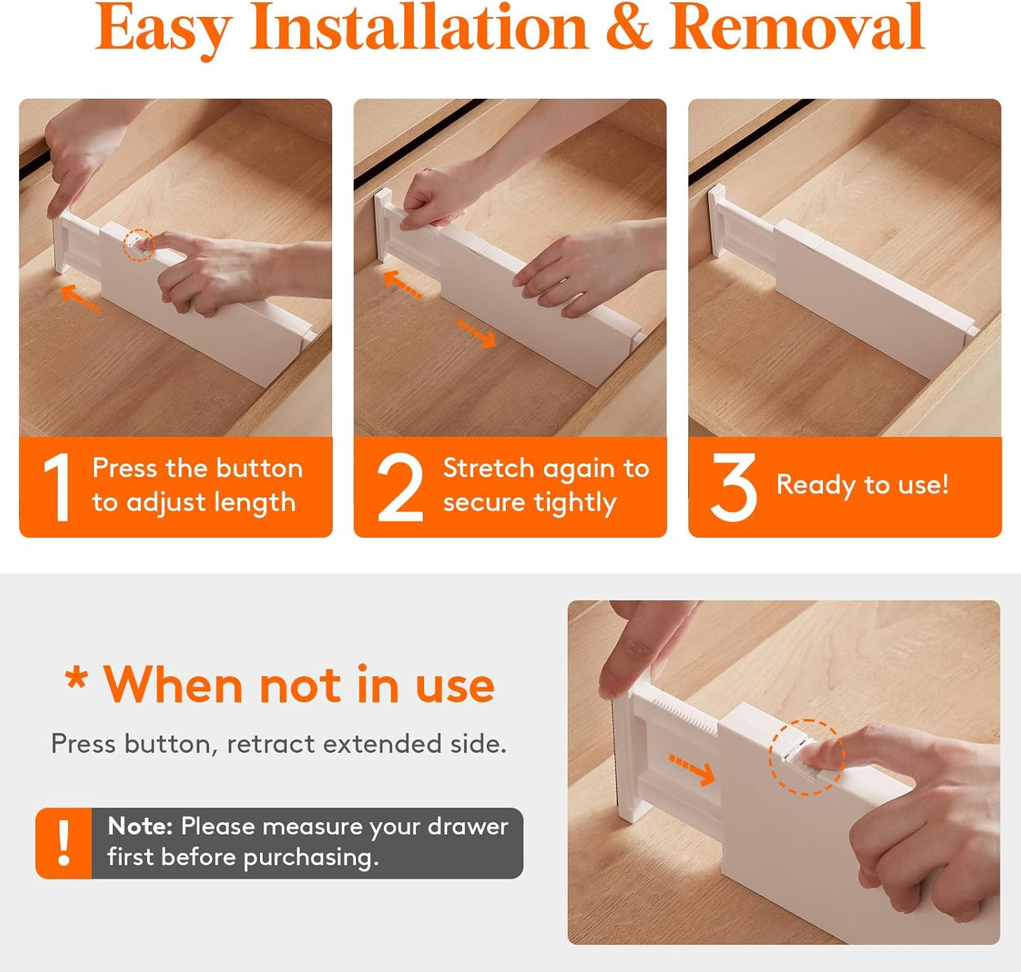 Lifewit 5 Pack Drawer Dividers 4" High, 11-17" Adjustable Dresser Drawer Organizers for Clothes, Expandable Dresser Separators in Bedroom/Bathroom/Kitchen/Vanity/Office Organization and Storage, Beige