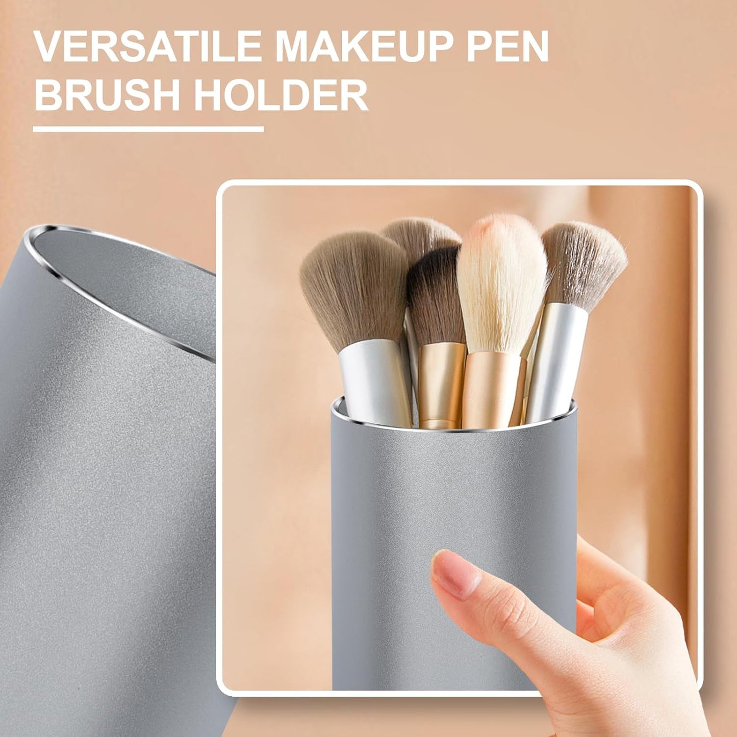 Metal Pen Holder Aluminum Pencil Holder Desktop Organizer Black for Office, School, Home 3.15 x 3.15 x 3.94 Inches-Silver