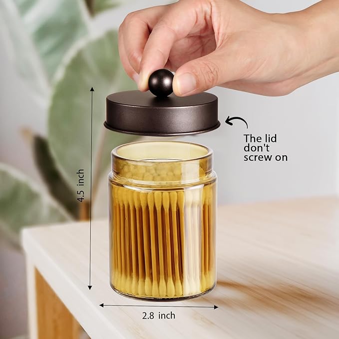Amolliar Bronze Glass Apothecary Jar With Metal Lid & Stickers, Bathroom Qtip Dispenser Storage Canister, Perfect for Cotton Balls, Cotton Swabs, Makeup Pads, Bath Salt, Floss,4 Pack (Bronze)