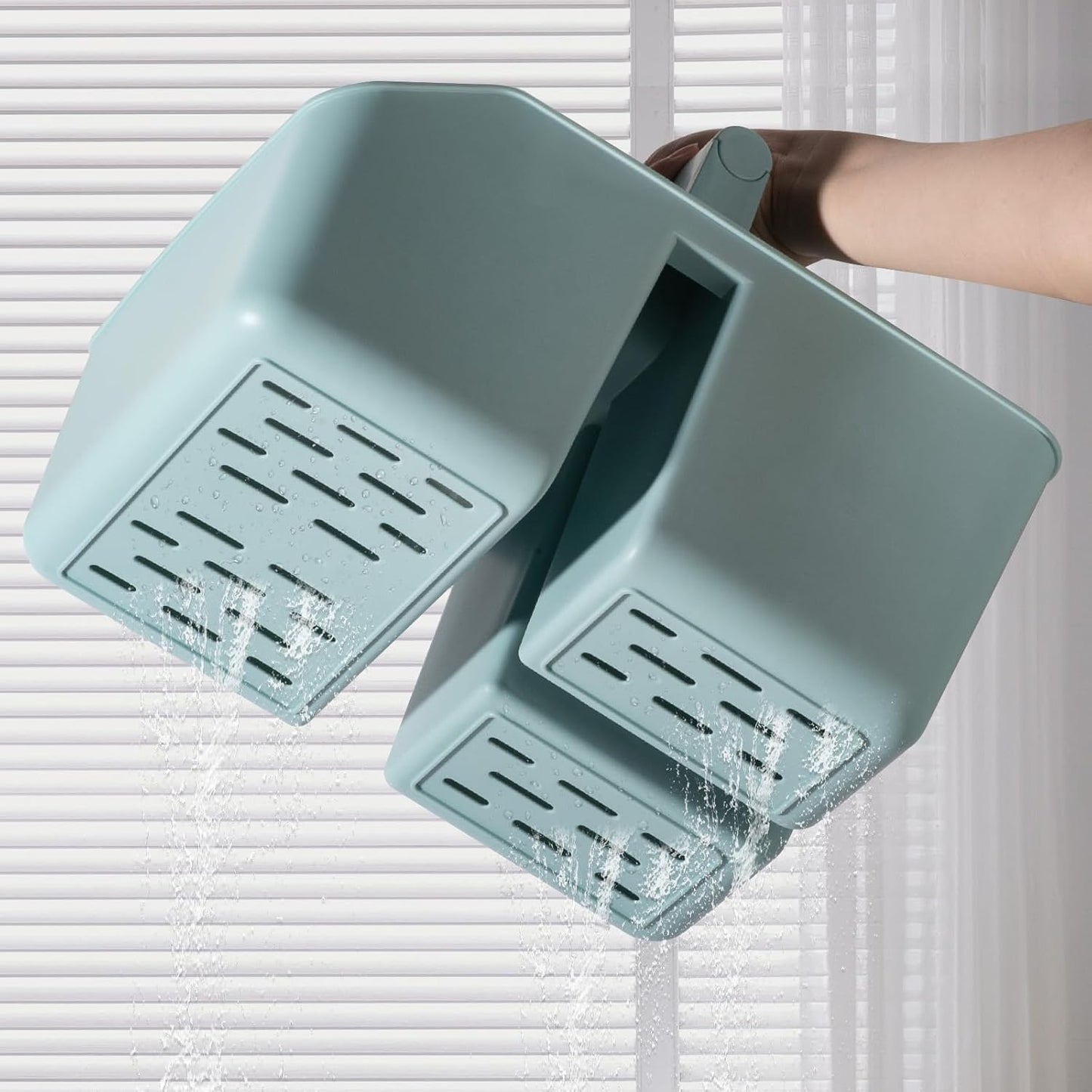 rejomiik Portable Shower Caddy Basket with Bamboo Handle, Plastic Cleaning Caddy Bathroom Organizer Tote for College Dorm Essentials, Bath Toy Storage, Blue