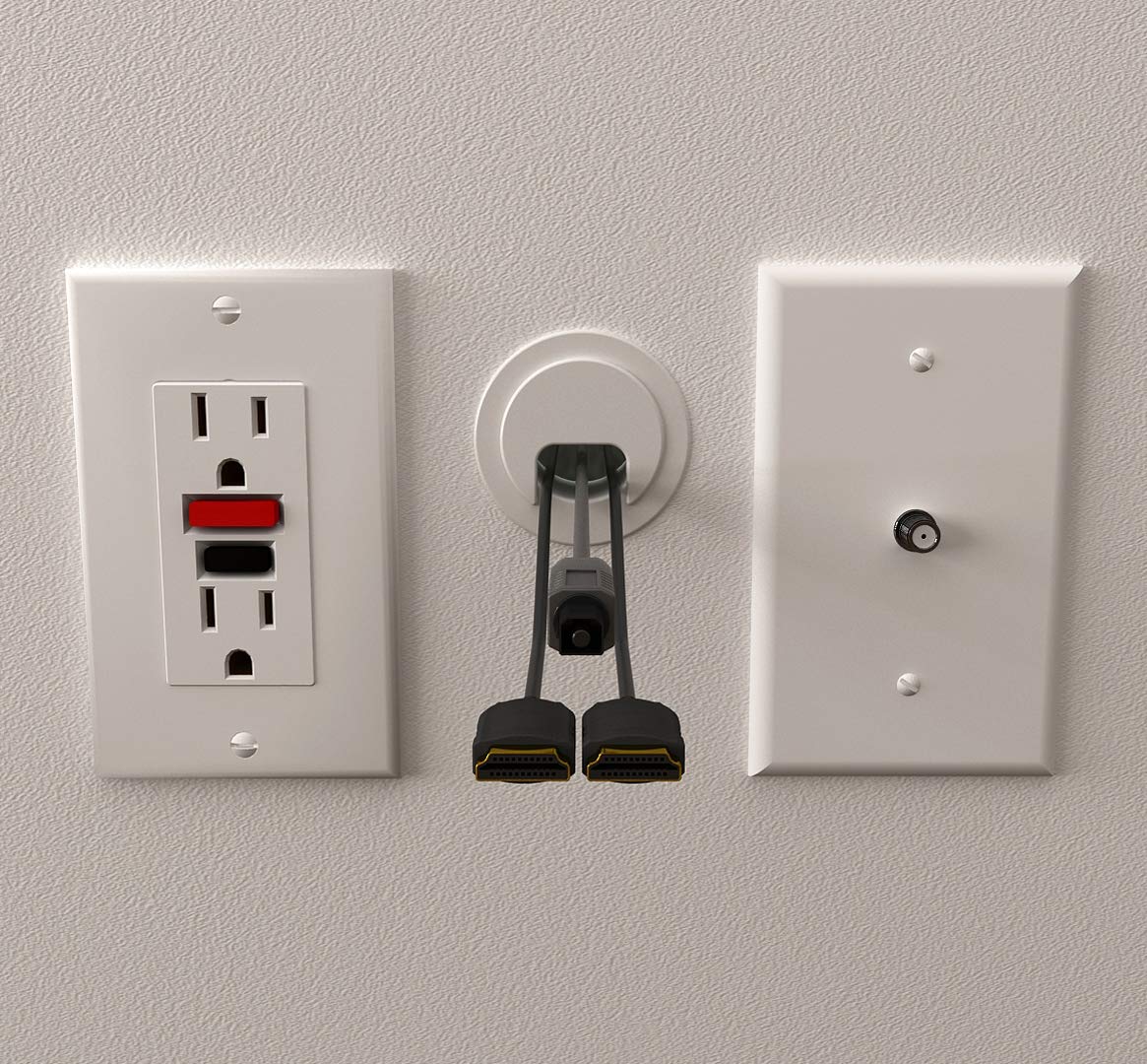 2PK White Patented: Only Cable, Wire, Cord Management Tool-Free Self-Securing/Locking Grommet and with Cap Slider, for Walls, Ceilings, Desks - Used for All Surfaces 3/8" to 1" Thick. Made in USA