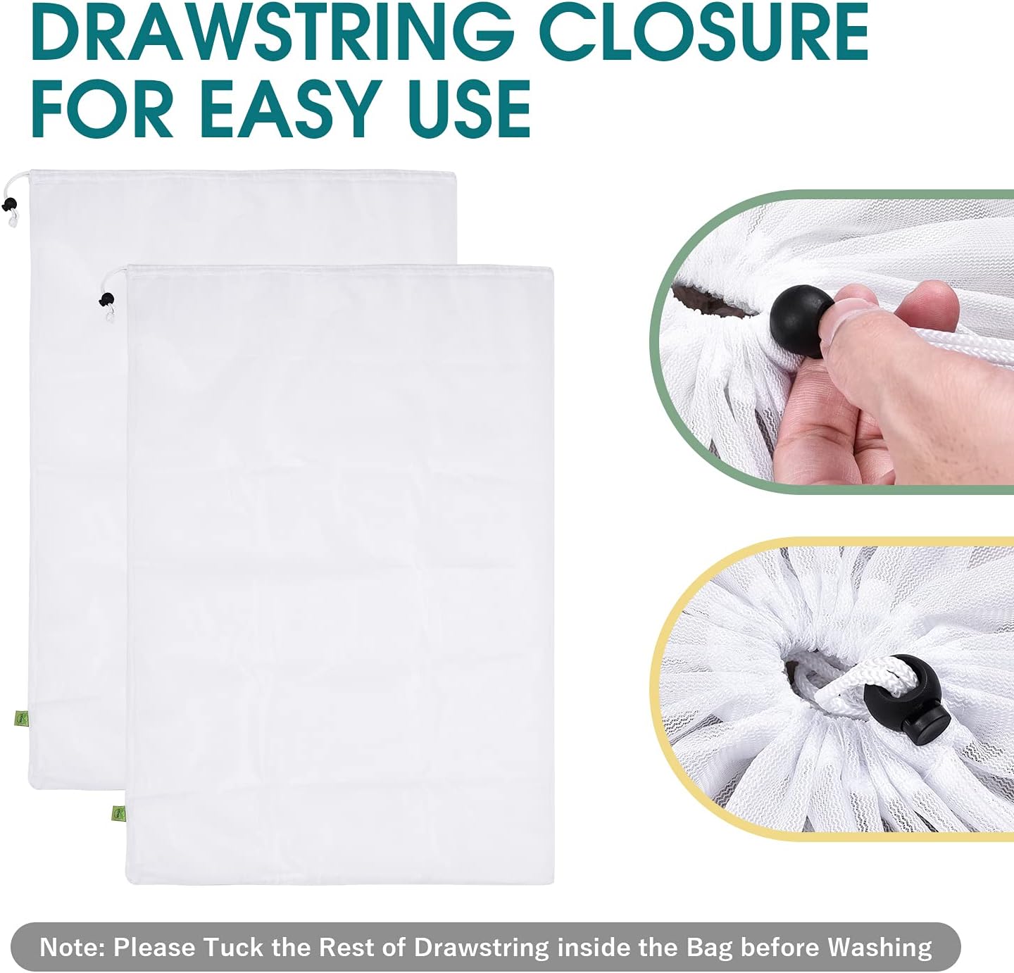 OTraki 2 Pcs Large Mesh Laundry Bags 24X36 Inch Heavy Duty Drawstring Laundry Wash Bag, Dirty Clothes Laundry Hamper Liner Machine Washable Storage Bag for Travel Dorm Camp Hotel Beach White