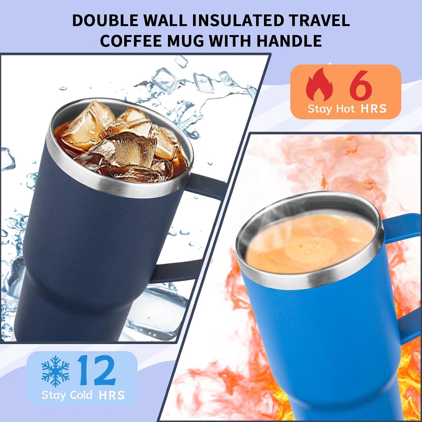 20oz Insulated Tumbler with Handle Stainless Steel Travel Coffee Mug with Lid and Straw Double Wall Vacuum Leak-proof Reusable Thermal Water Cup for Hot and Cold Drinks (Multicolor-8,6 Pack)