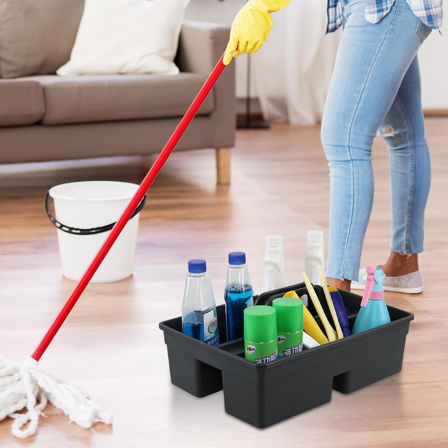 6 Packs Plastic Cleaning Caddy Organizer with Handle, 3-Compartment Portable Plastic Cleaning Caddies