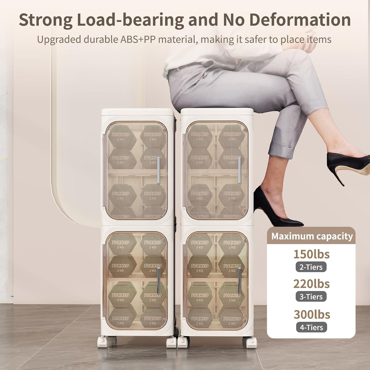 KHNR 3-Tiers Slim Bathroom Storage Cabinet, Foldable Storage Cabinets,Narrow Bathroom Storage,Movable Bathroom Storage Organizer for Small Spaces,Bathroom,Kitchen,Laundry,Cream White